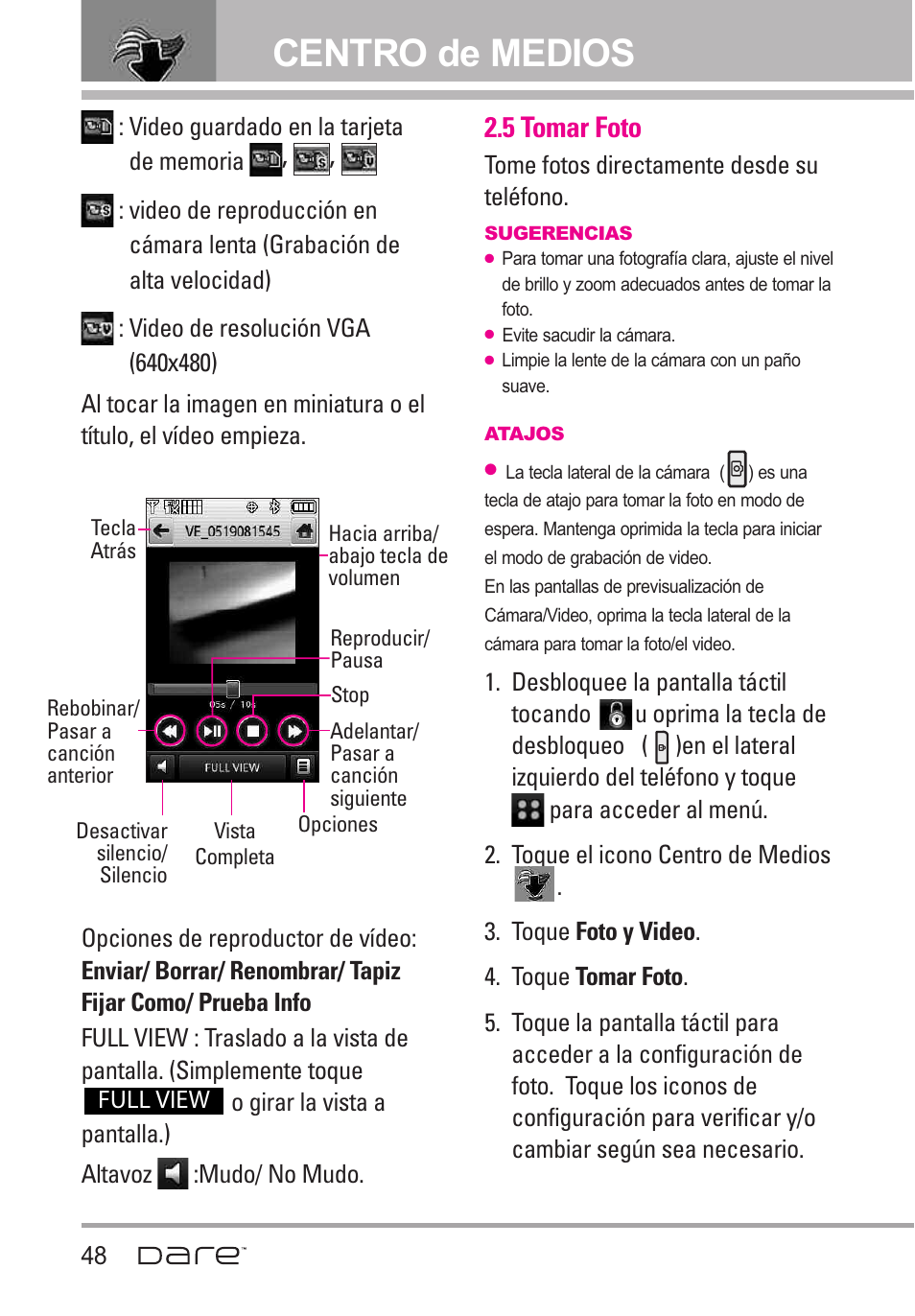 Centro de medios, 5 tomar foto | LG Dare User Manual | Page 179 / 273