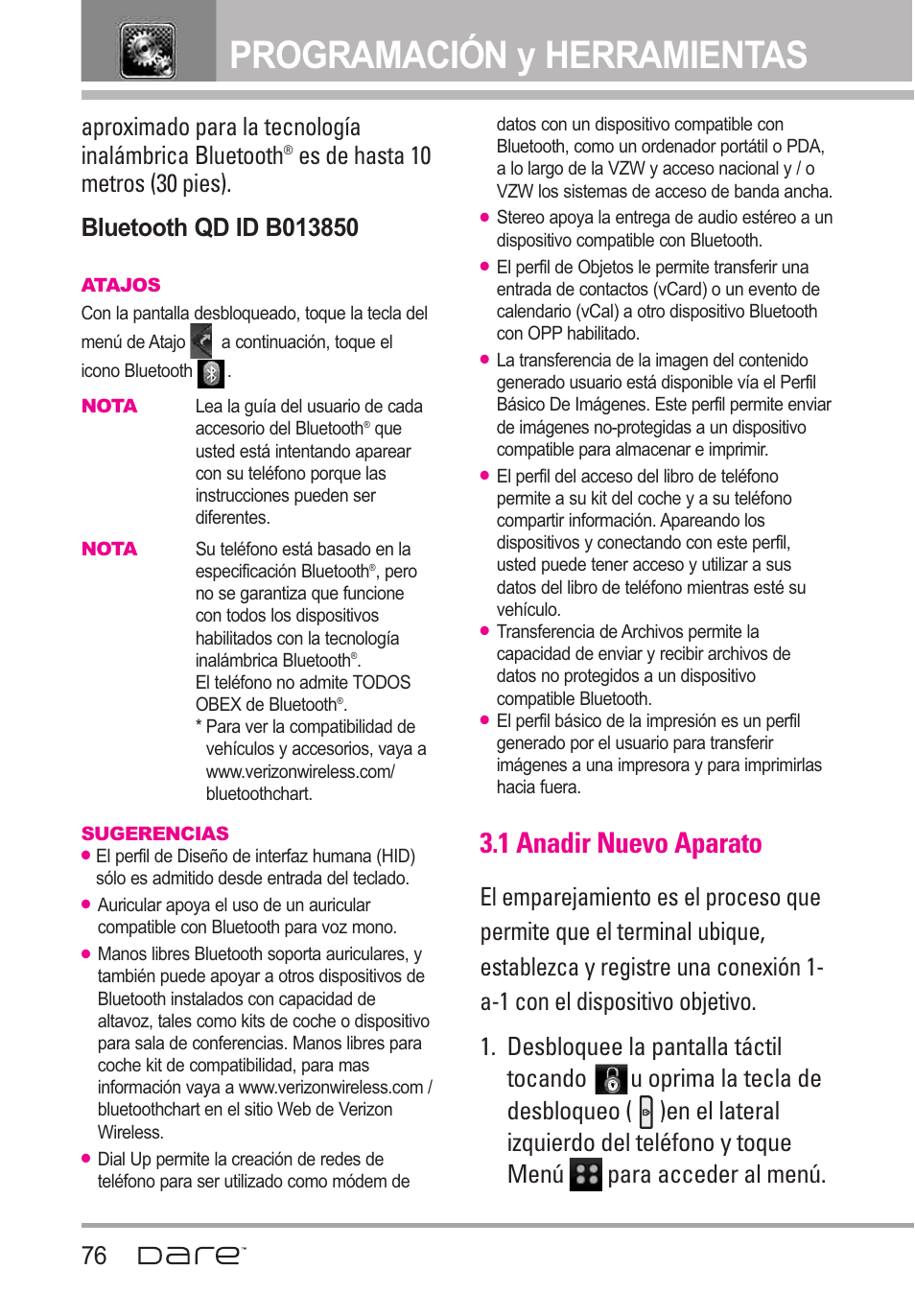 1 anadir nuevo aparato, Programación y herramientas | LG Dare User Manual | Page 207 / 273