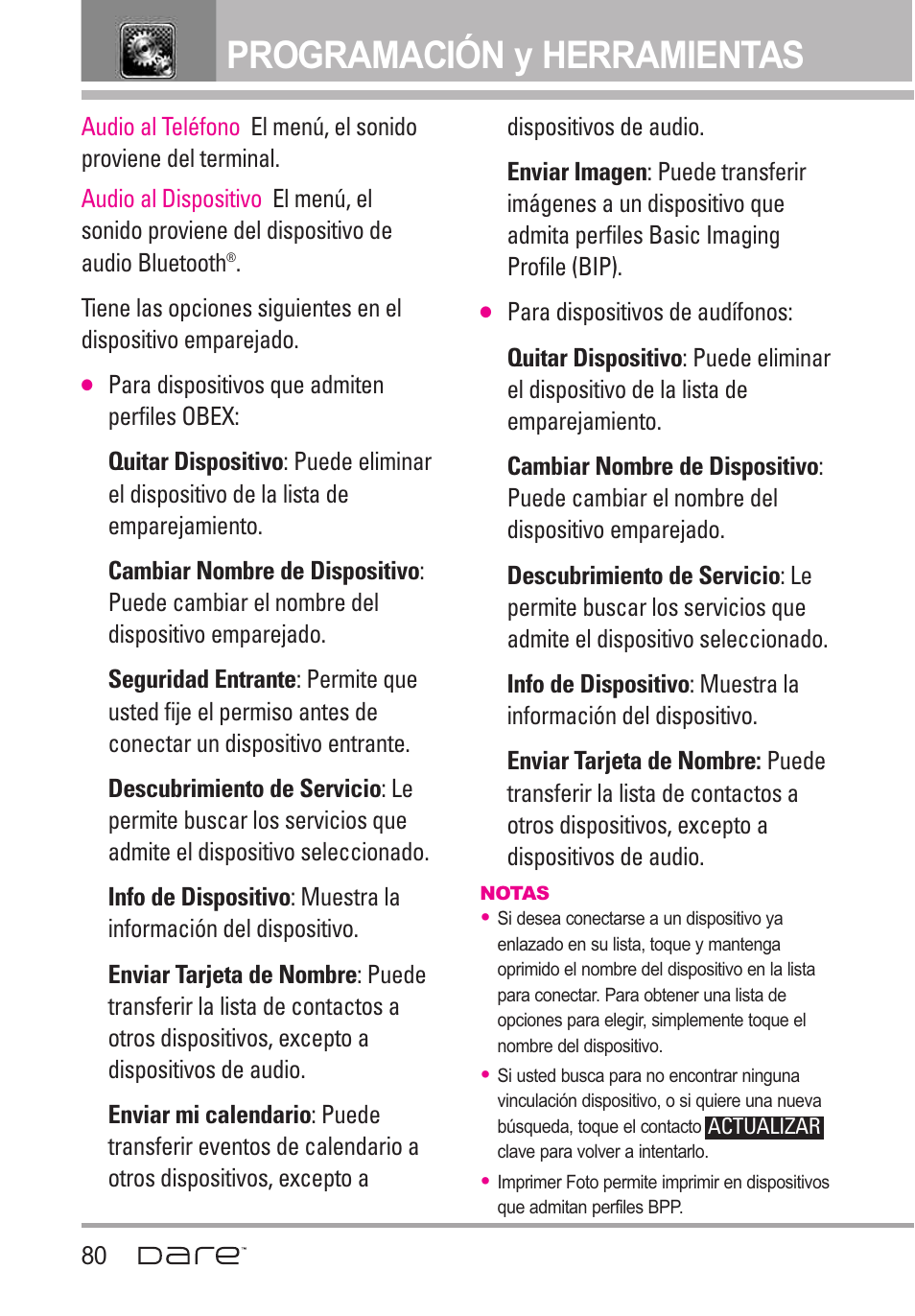 Programación y herramientas | LG Dare User Manual | Page 211 / 273