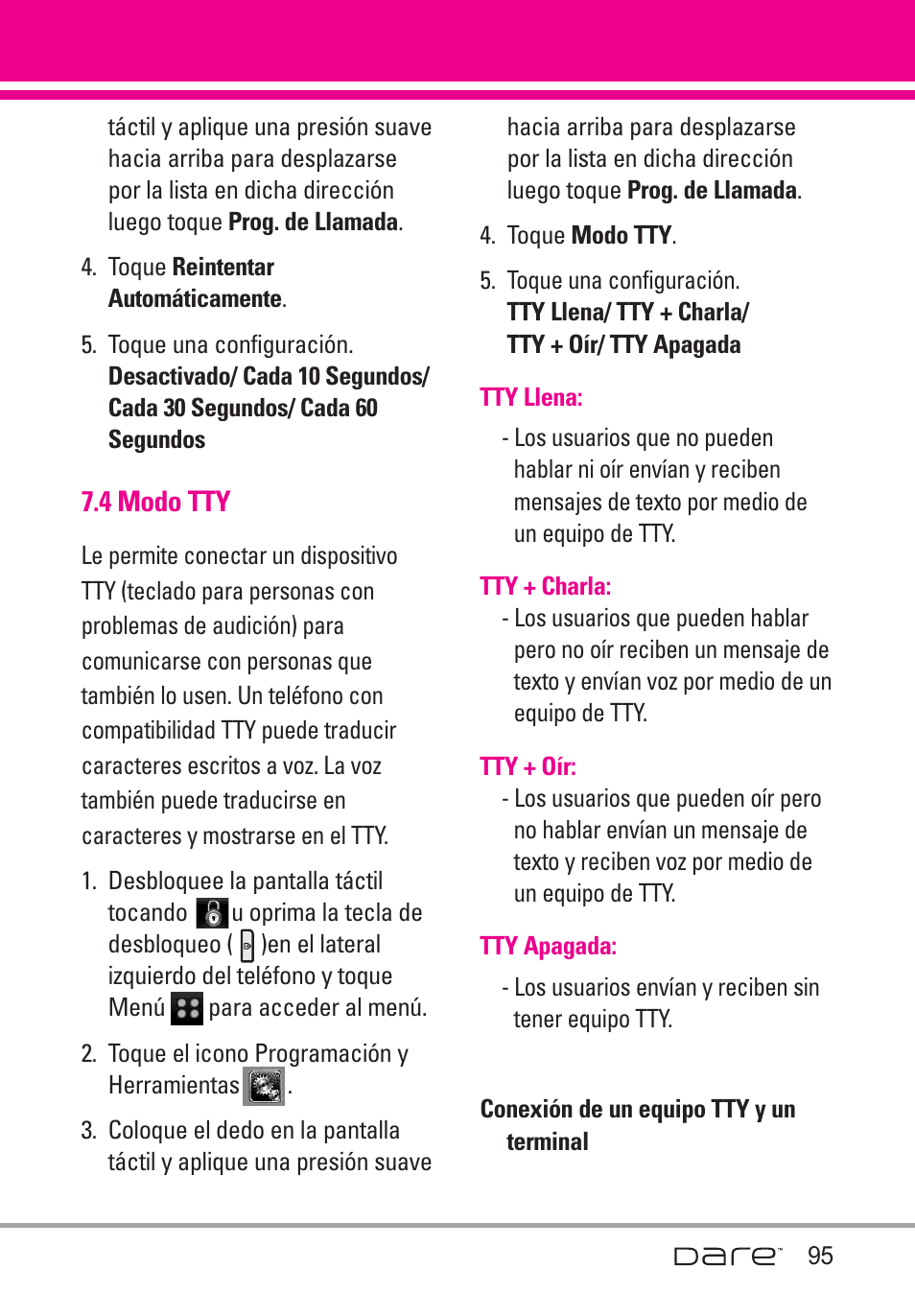 1 opciones de respues, 4 modo tty, 1 opciones de respuesta | LG Dare User Manual | Page 226 / 273