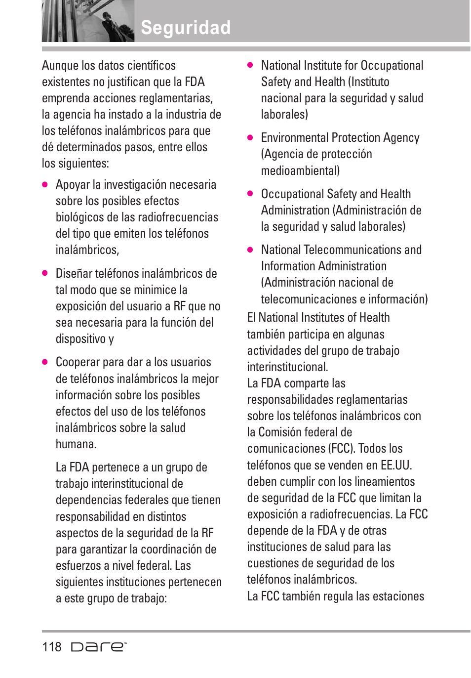 Seguridad | LG Dare User Manual | Page 249 / 273