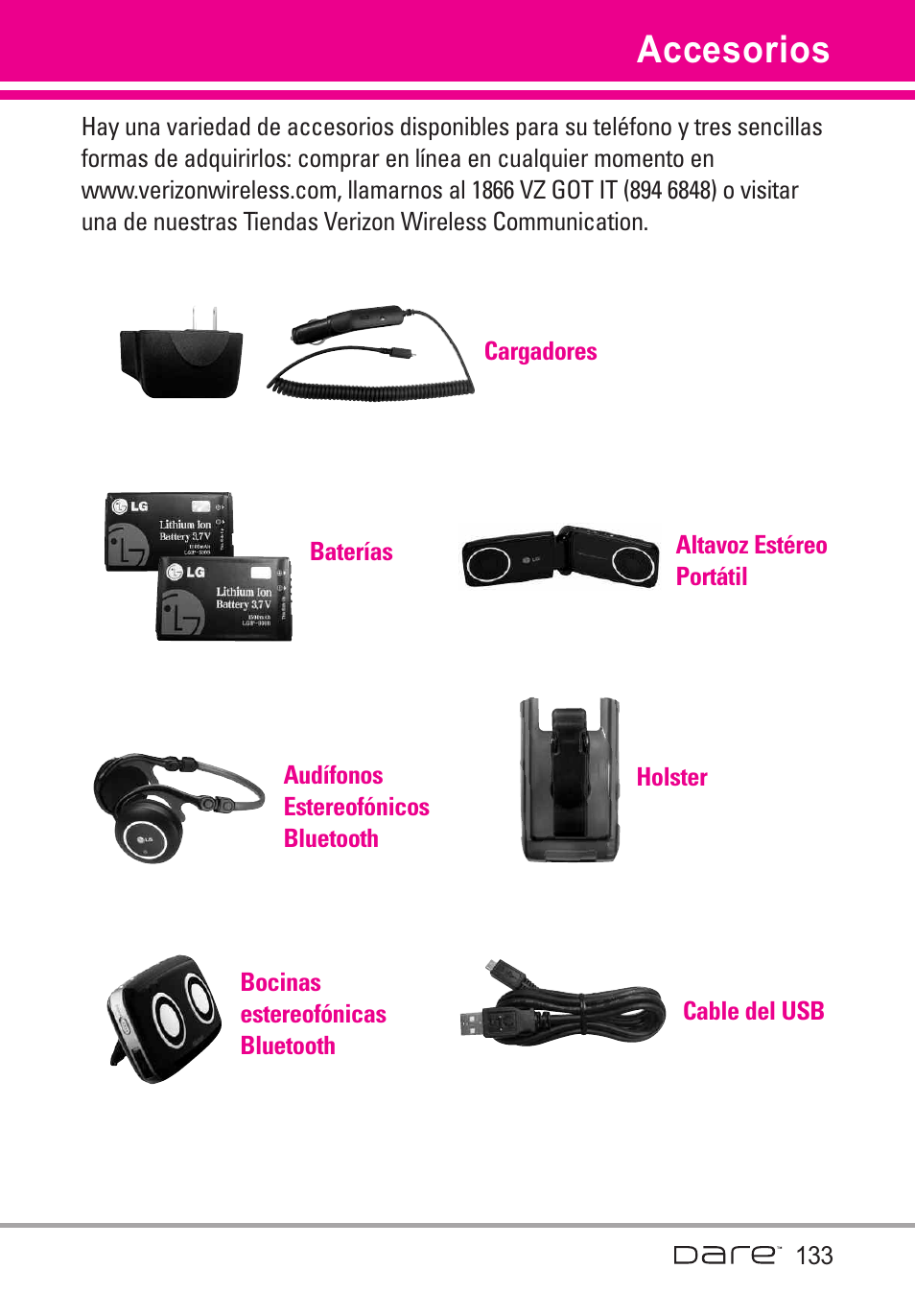 Accesorios | LG Dare User Manual | Page 264 / 273