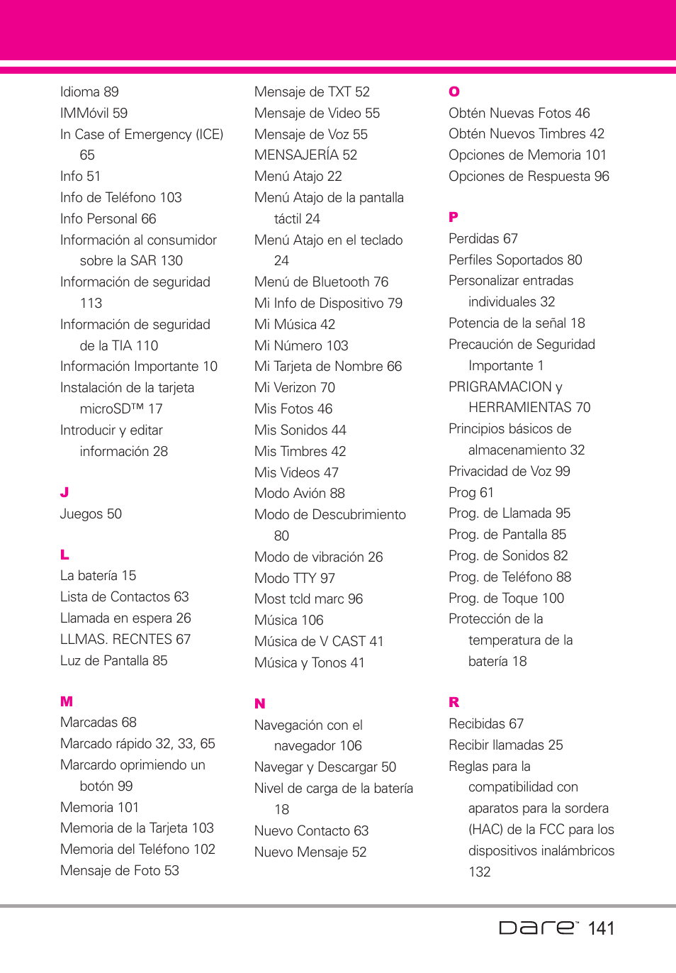 LG Dare User Manual | Page 272 / 273