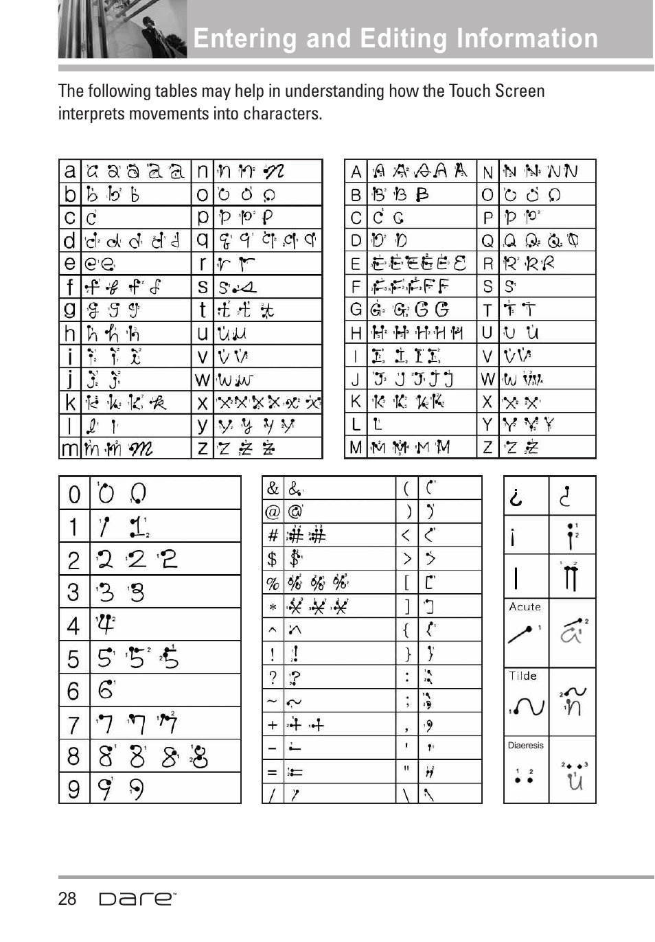 Entering and editing information | LG Dare User Manual | Page 30 / 273
