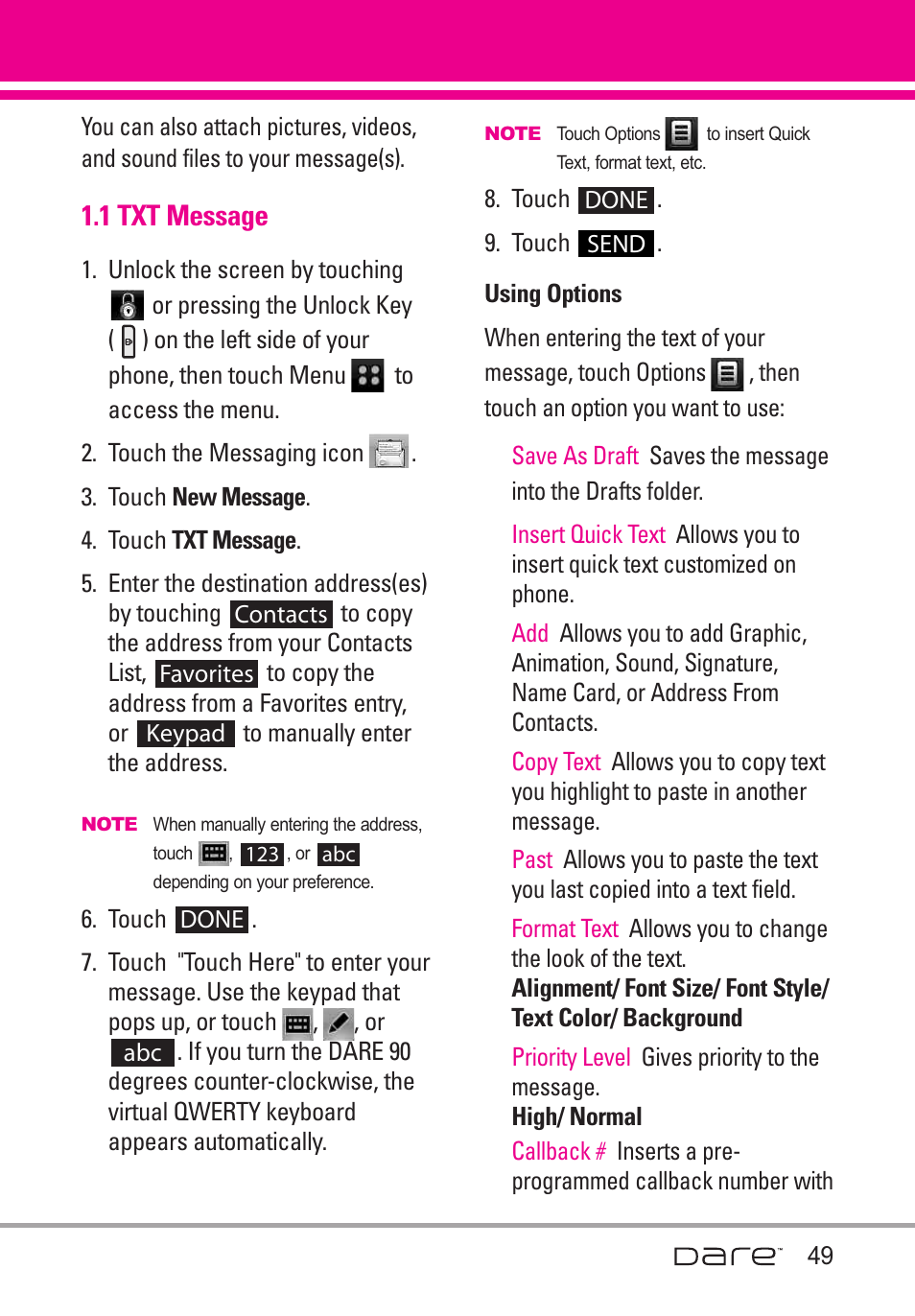 1 txt message | LG Dare User Manual | Page 51 / 273