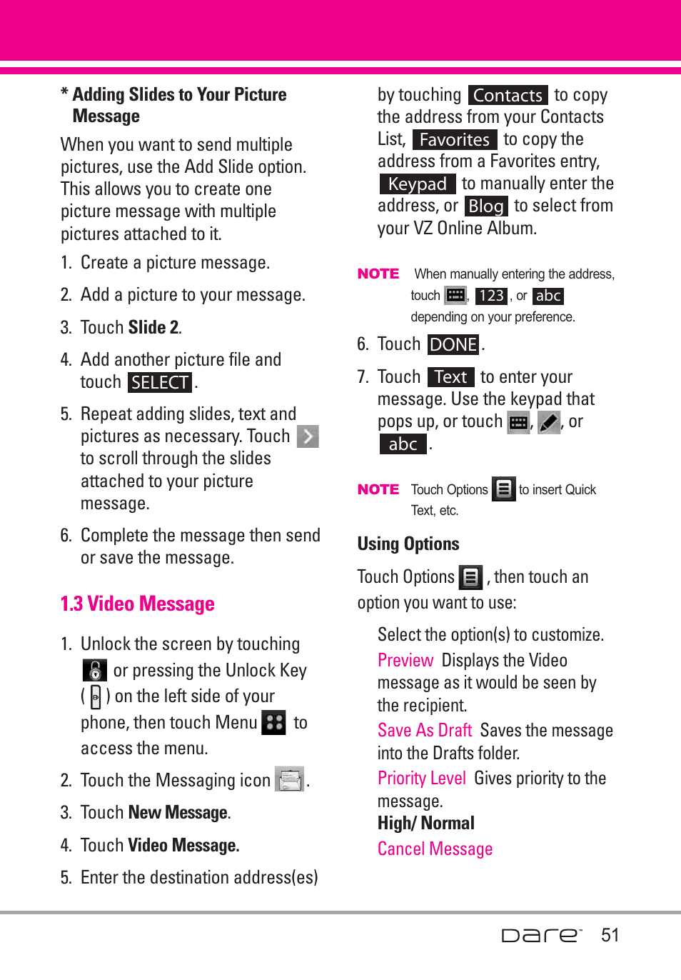 3 video message | LG Dare User Manual | Page 53 / 273