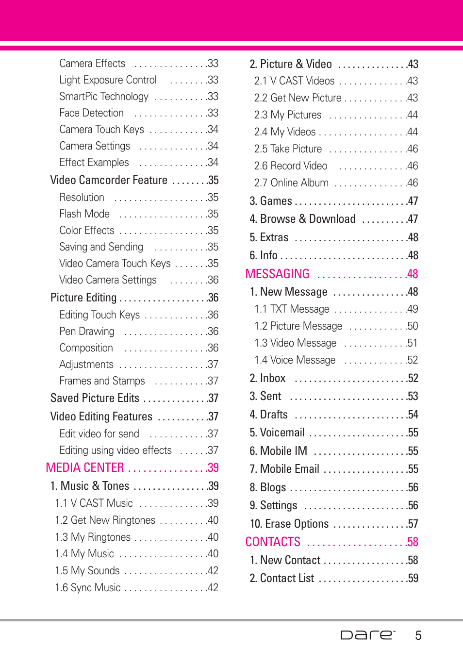 LG Dare User Manual | Page 7 / 273