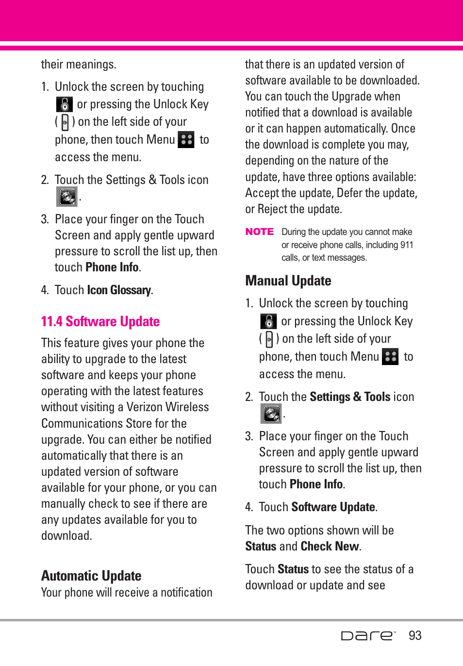 4 software update | LG Dare User Manual | Page 95 / 273
