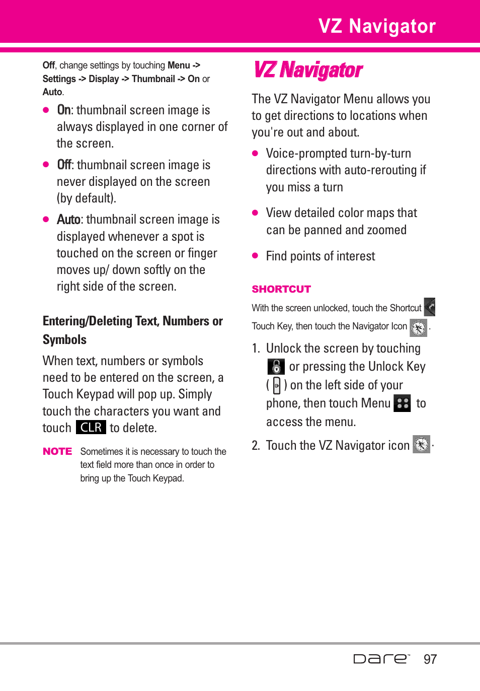 Vz navigator, Vvz z n na avviig ga atto orr | LG Dare User Manual | Page 99 / 273