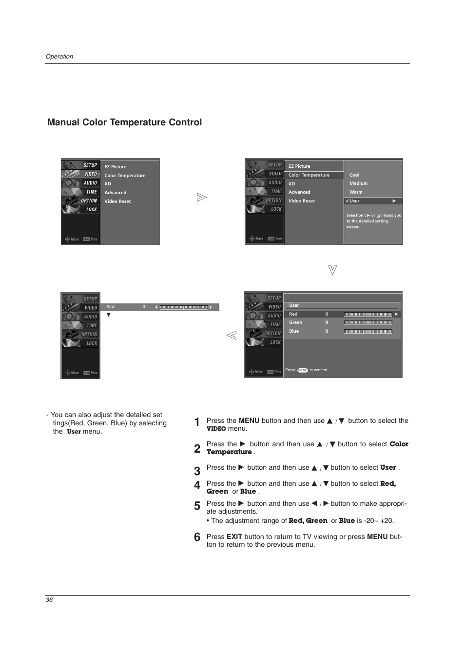Manual color temperature control | LG 32LC2DU User Manual | Page 36 / 68