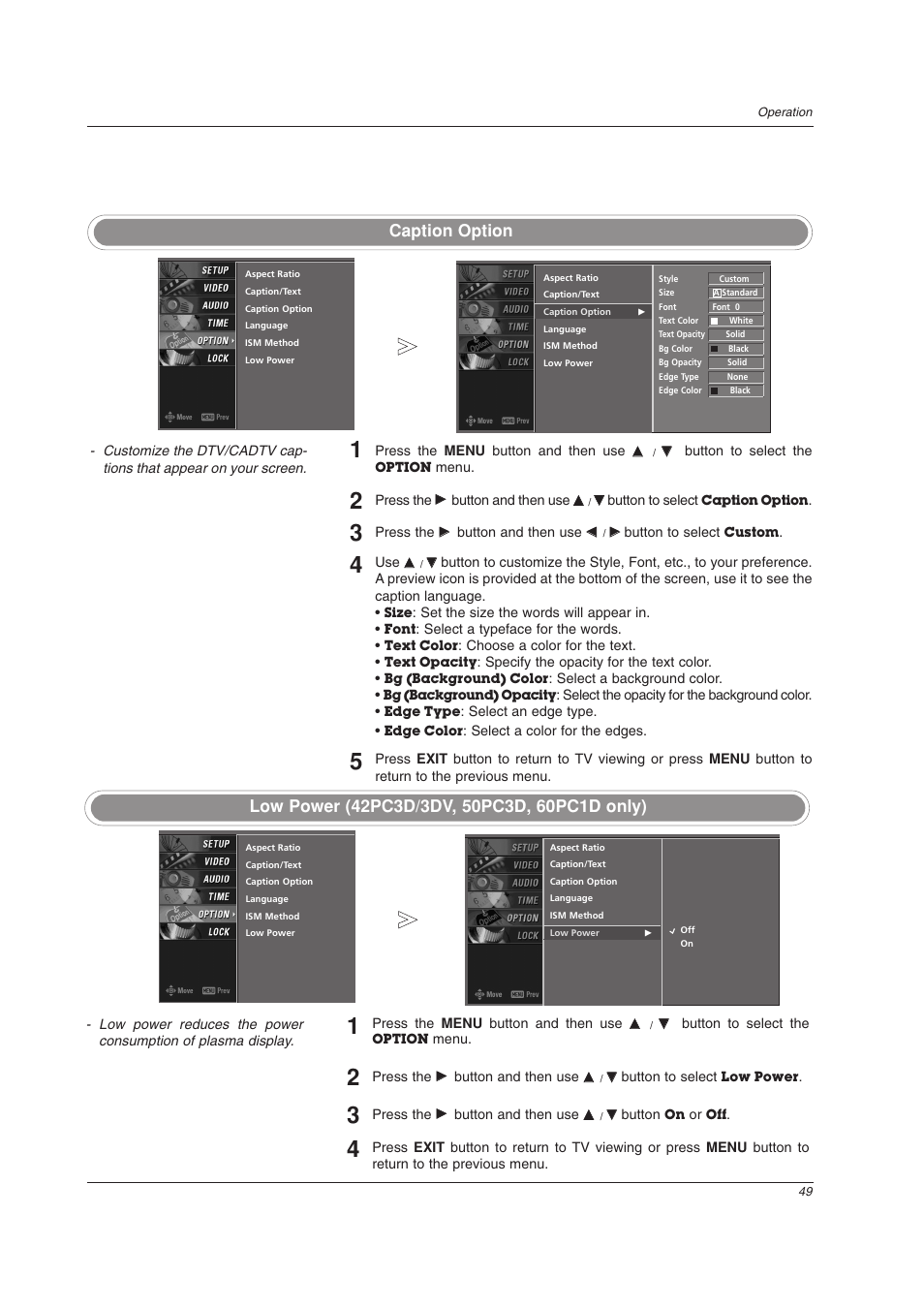 Caption option | LG 32LC2DU User Manual | Page 49 / 68