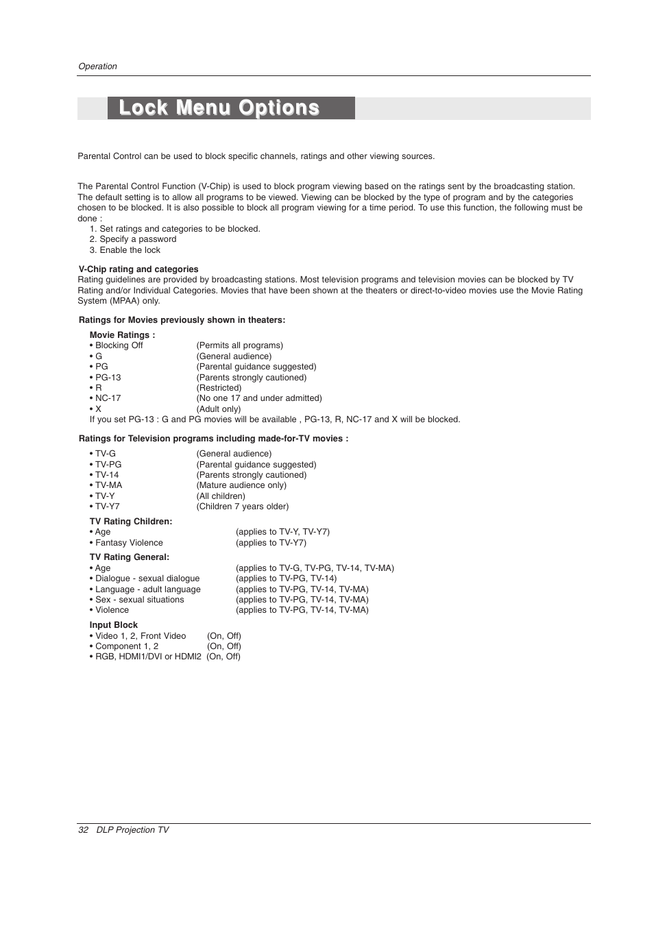 Lock menu options | LG Z44SZ80 User Manual | Page 32 / 48