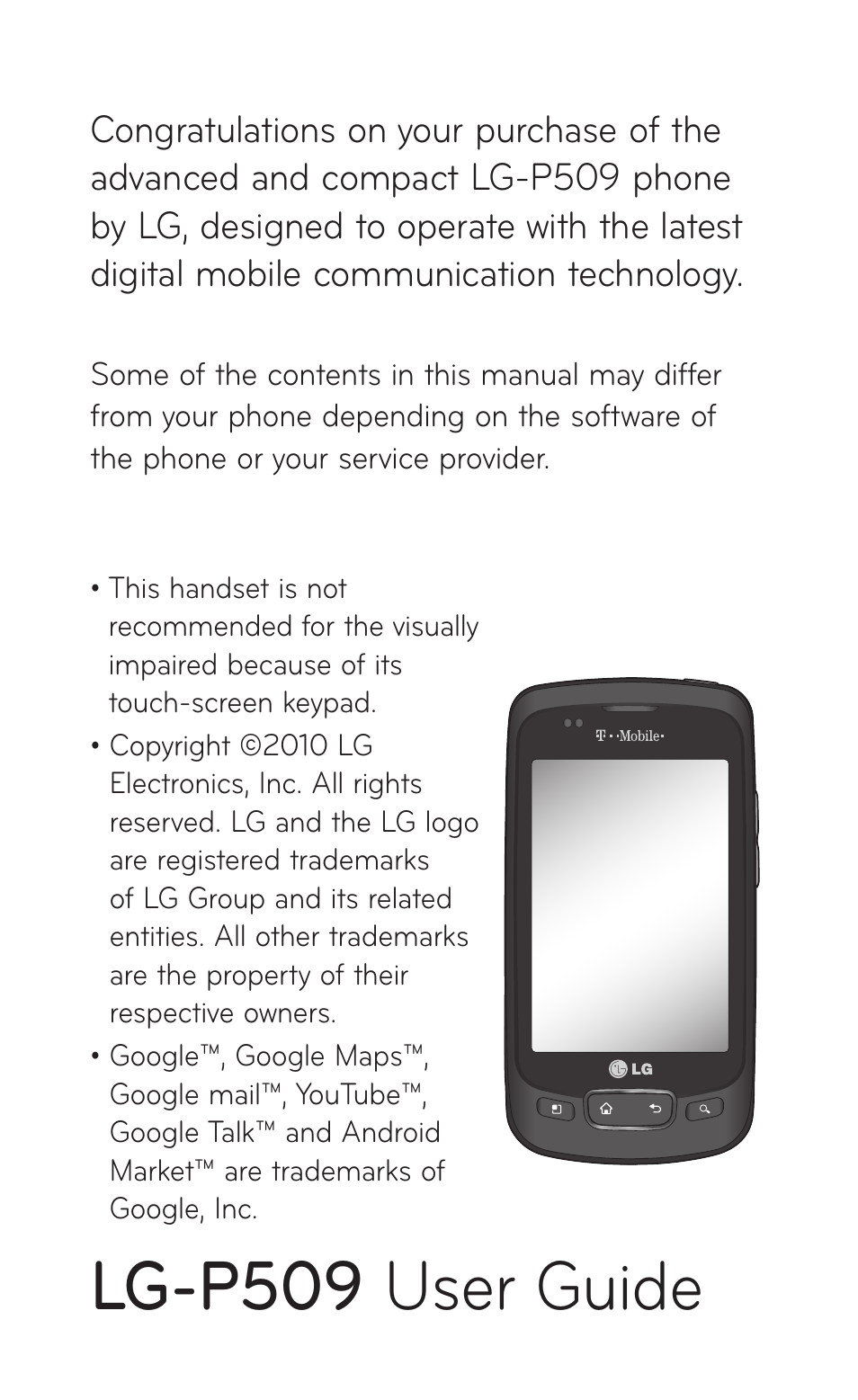 Lg-p509 user guide | LG -P509 User Manual | Page 3 / 192