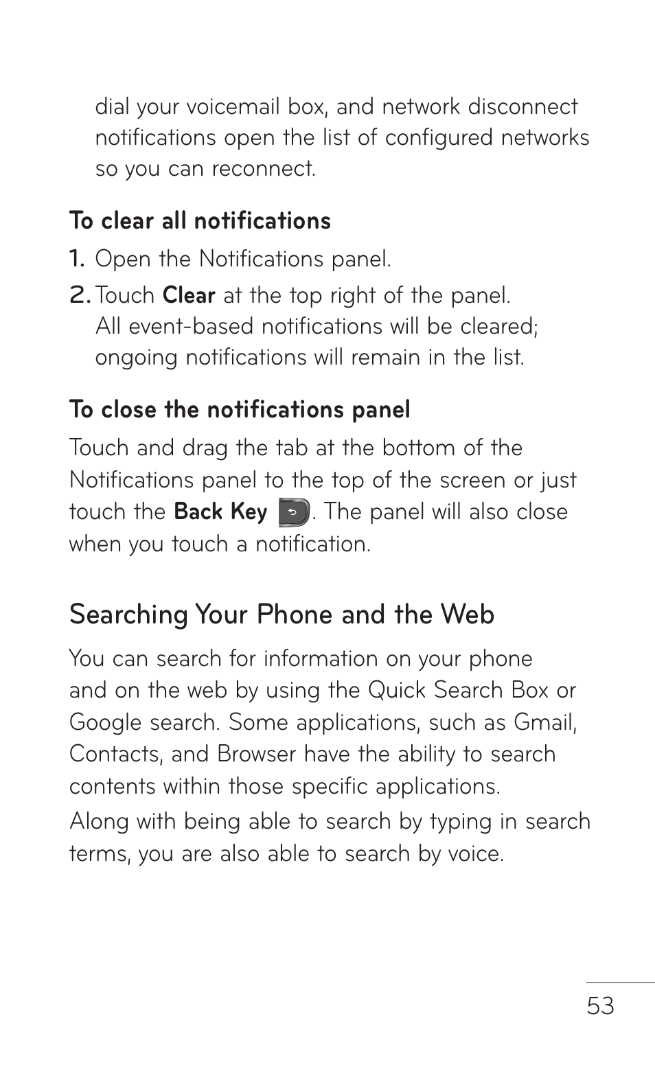 Searching your phone and the web | LG -P509 User Manual | Page 53 / 192