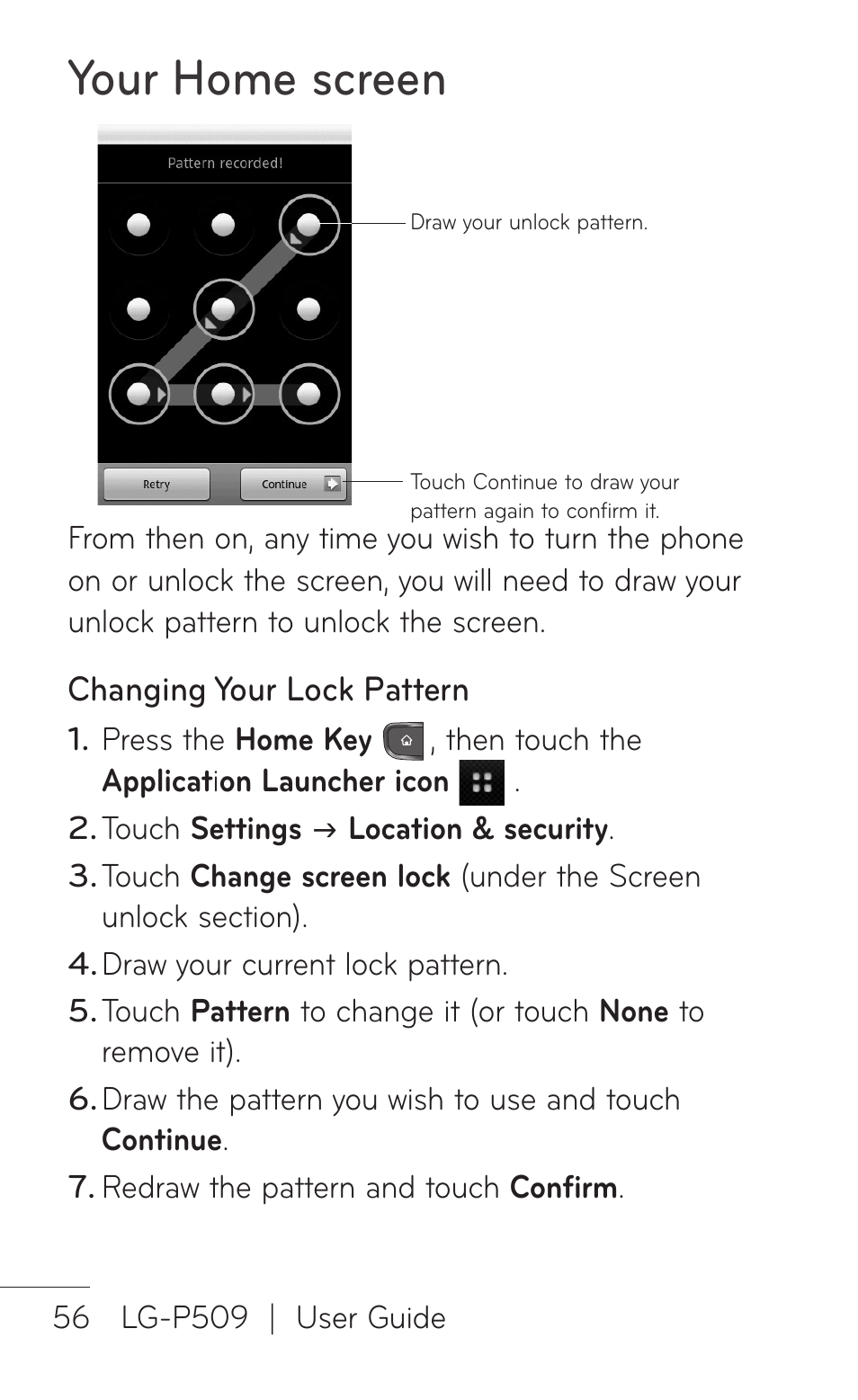 Your home screen | LG -P509 User Manual | Page 56 / 192