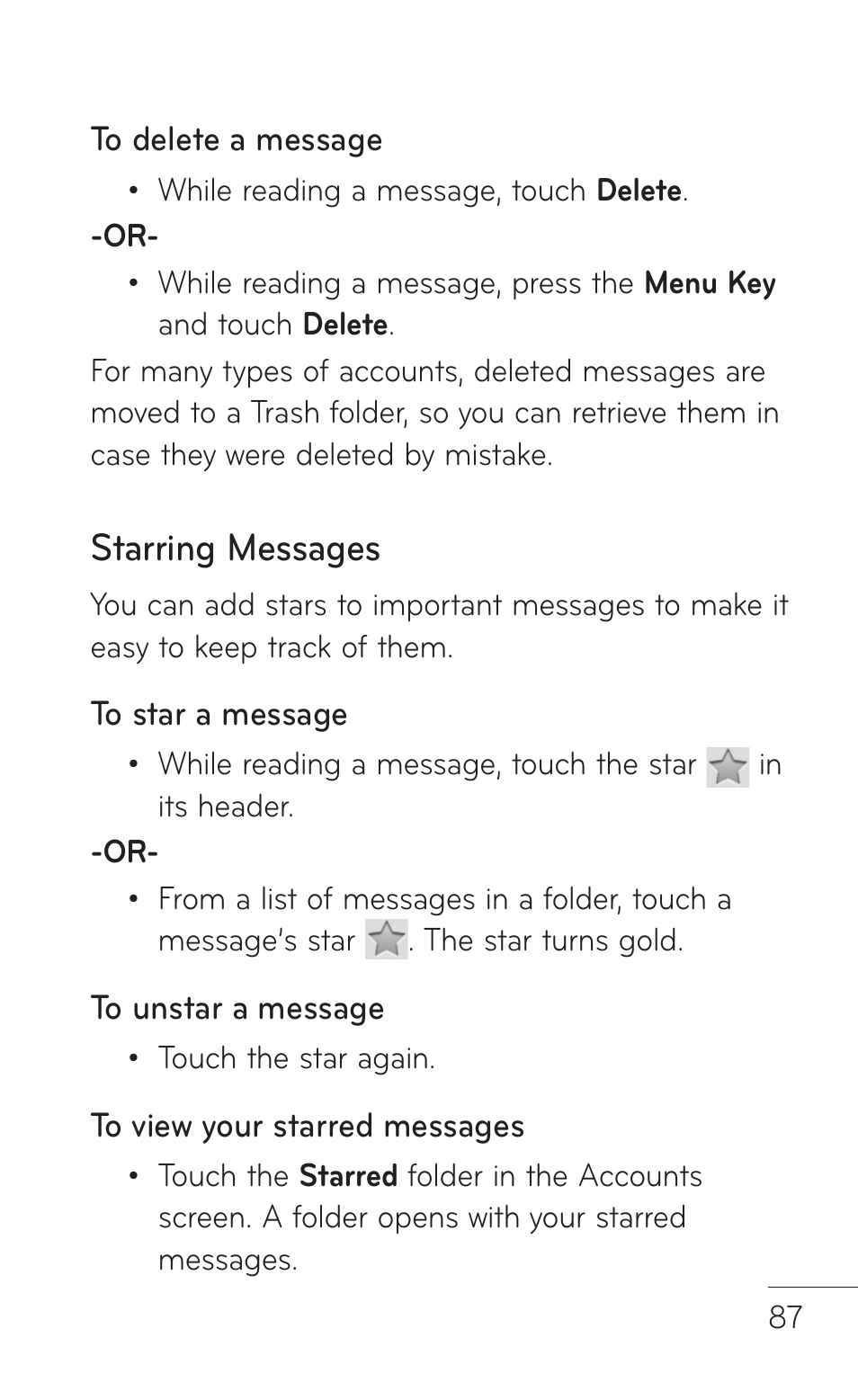 Starring messages | LG -P509 User Manual | Page 87 / 192