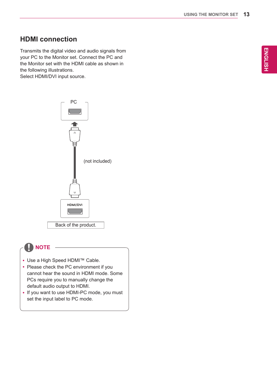Hdmi connection | LG 65VS10 User Manual | Page 13 / 61