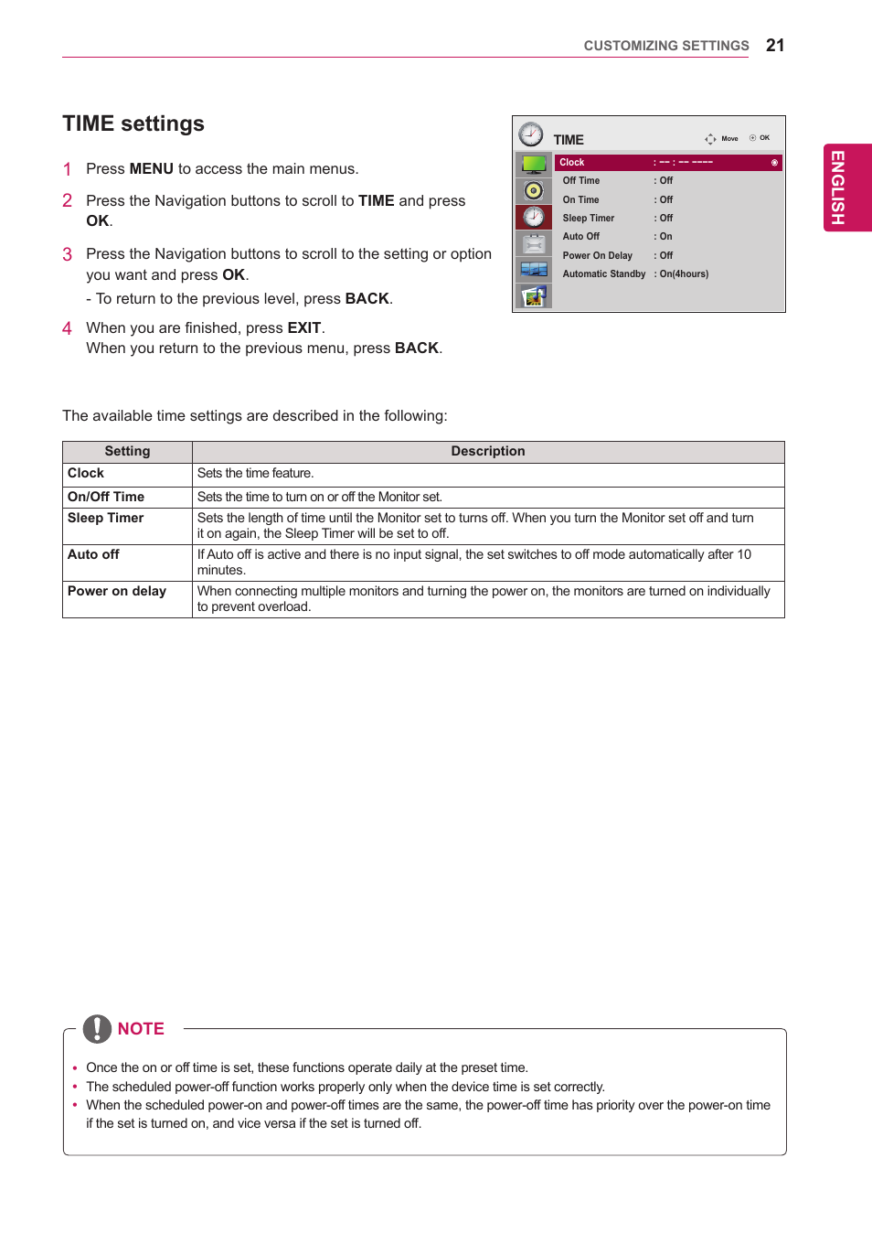Time settings, See p.21) | LG 65VS10 User Manual | Page 21 / 61