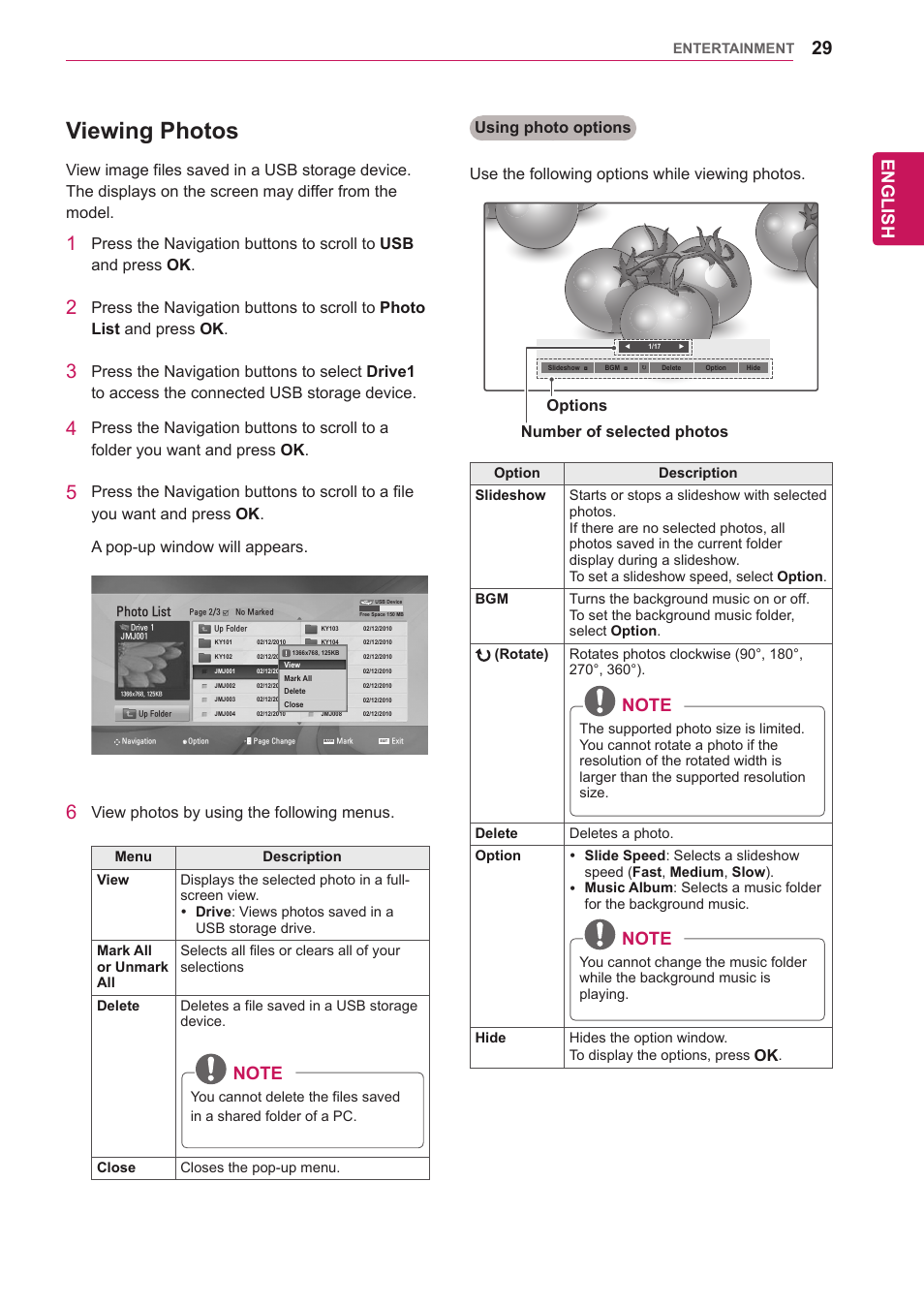 Viewing photos, English | LG 65VS10 User Manual | Page 29 / 61