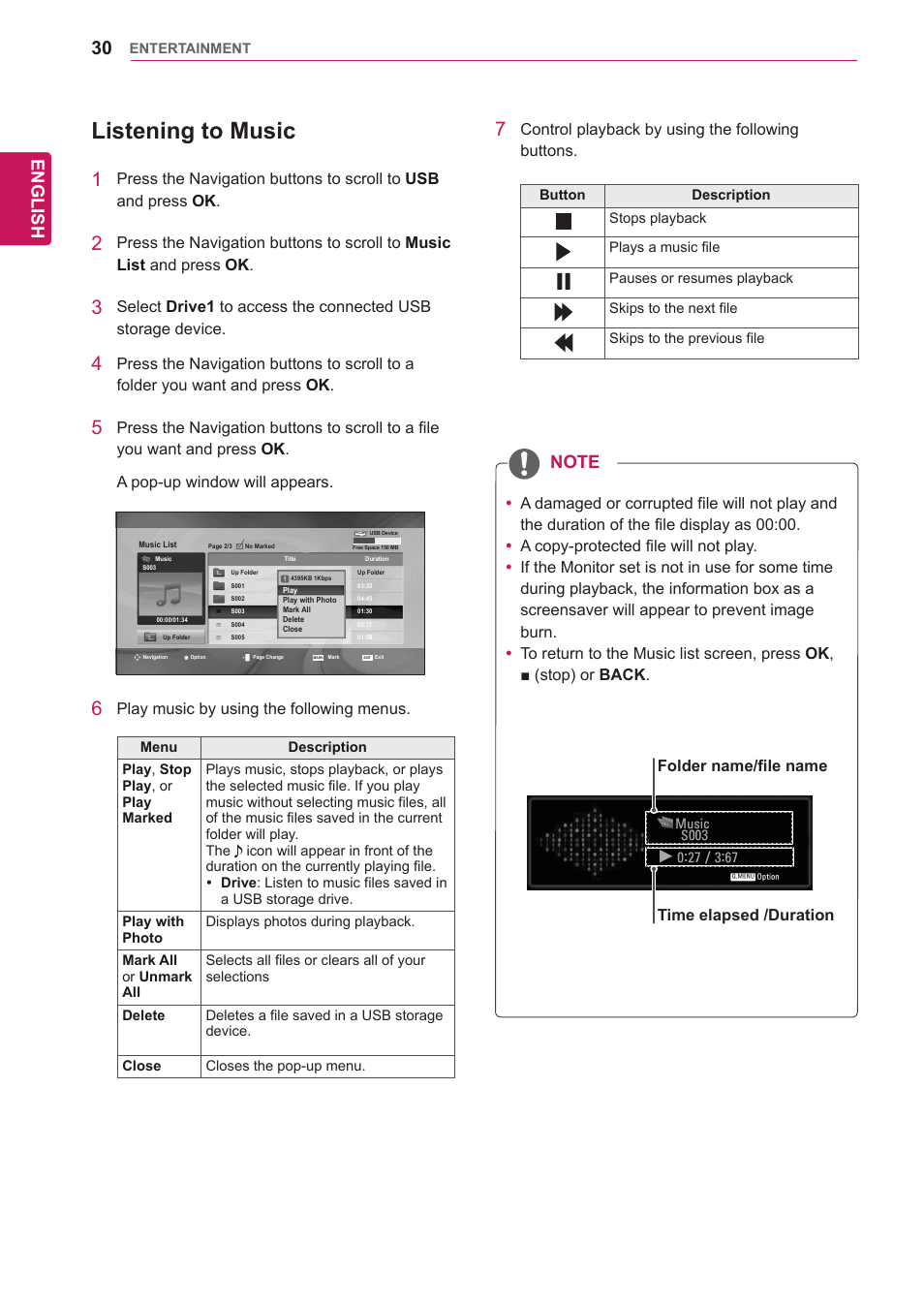 Listening to music, English | LG 65VS10 User Manual | Page 30 / 61