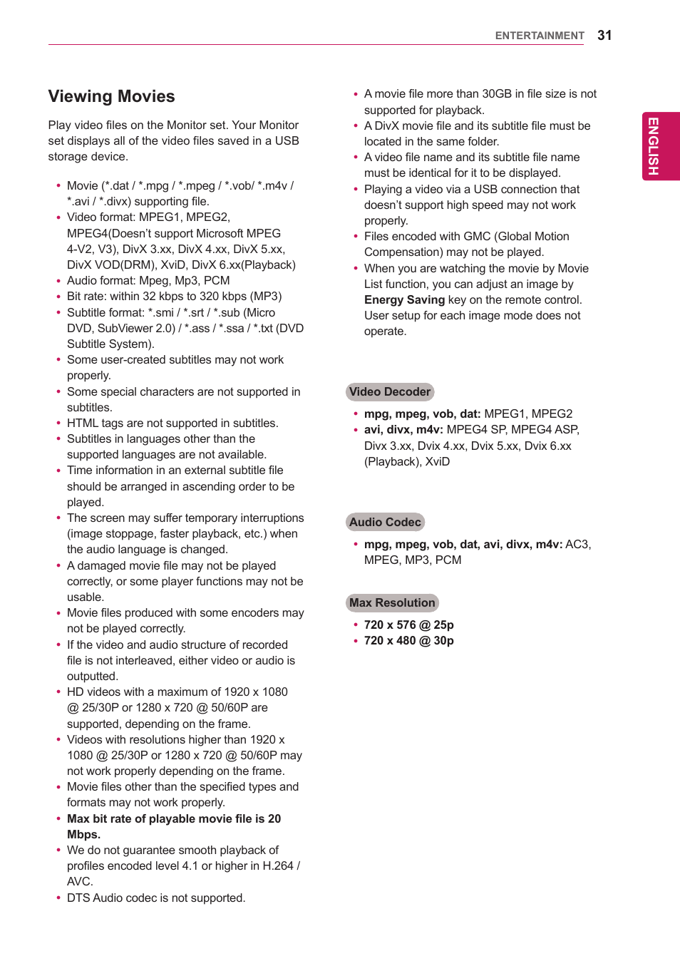Viewing movies | LG 65VS10 User Manual | Page 31 / 61