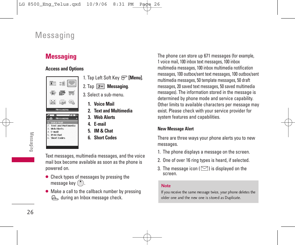 Messaging | LG 8500 User Manual | Page 27 / 81