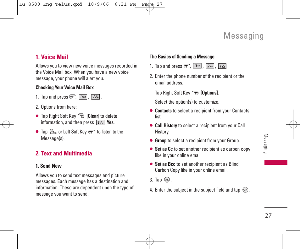 Messaging | LG 8500 User Manual | Page 28 / 81