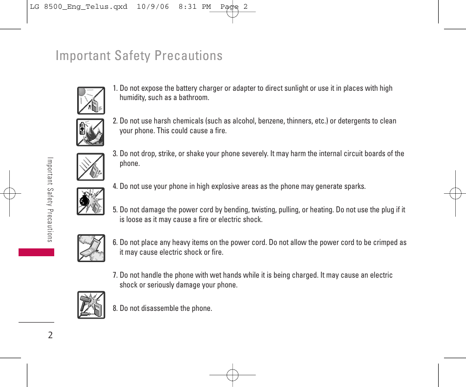 Important safety precautions | LG 8500 User Manual | Page 3 / 81