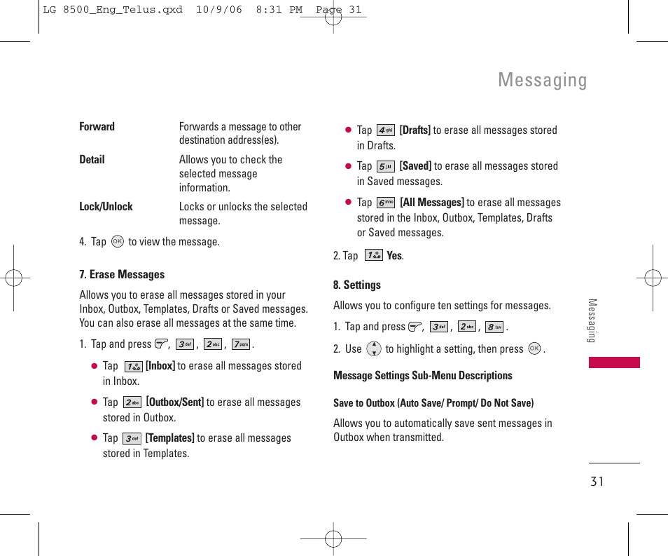 Messaging | LG 8500 User Manual | Page 32 / 81