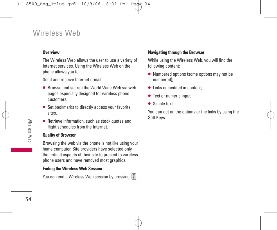 Wireless web | LG 8500 User Manual | Page 35 / 81