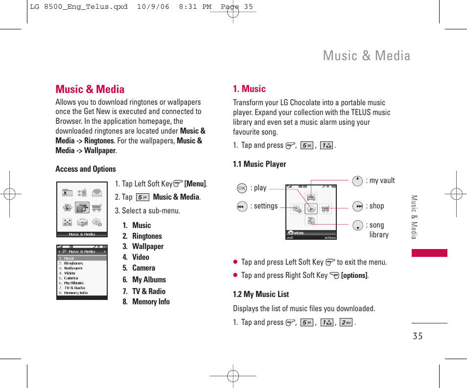Music & media | LG 8500 User Manual | Page 36 / 81