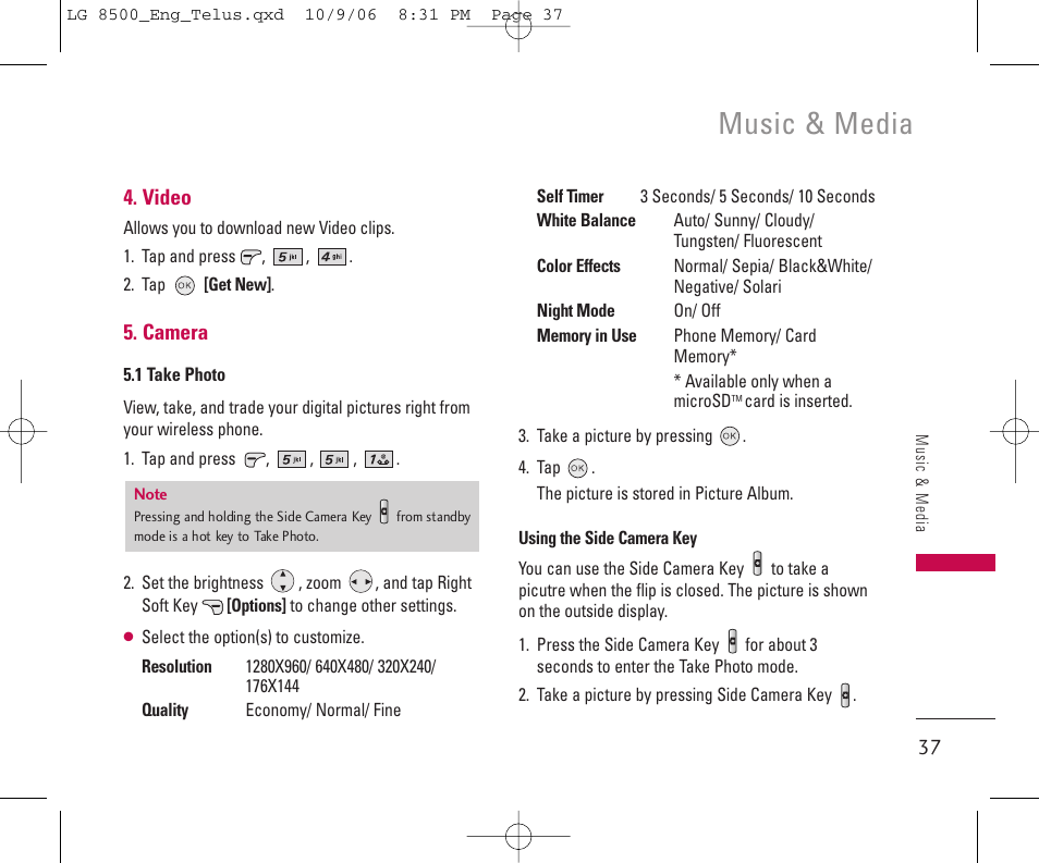 Music & media | LG 8500 User Manual | Page 38 / 81