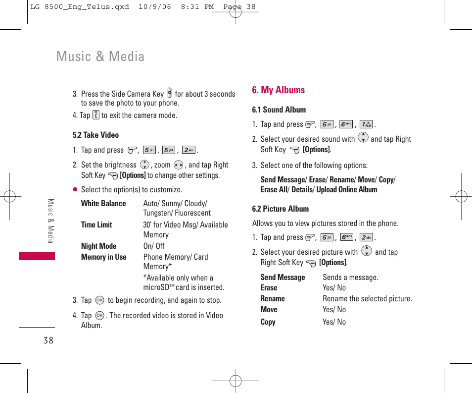 Music & media | LG 8500 User Manual | Page 39 / 81