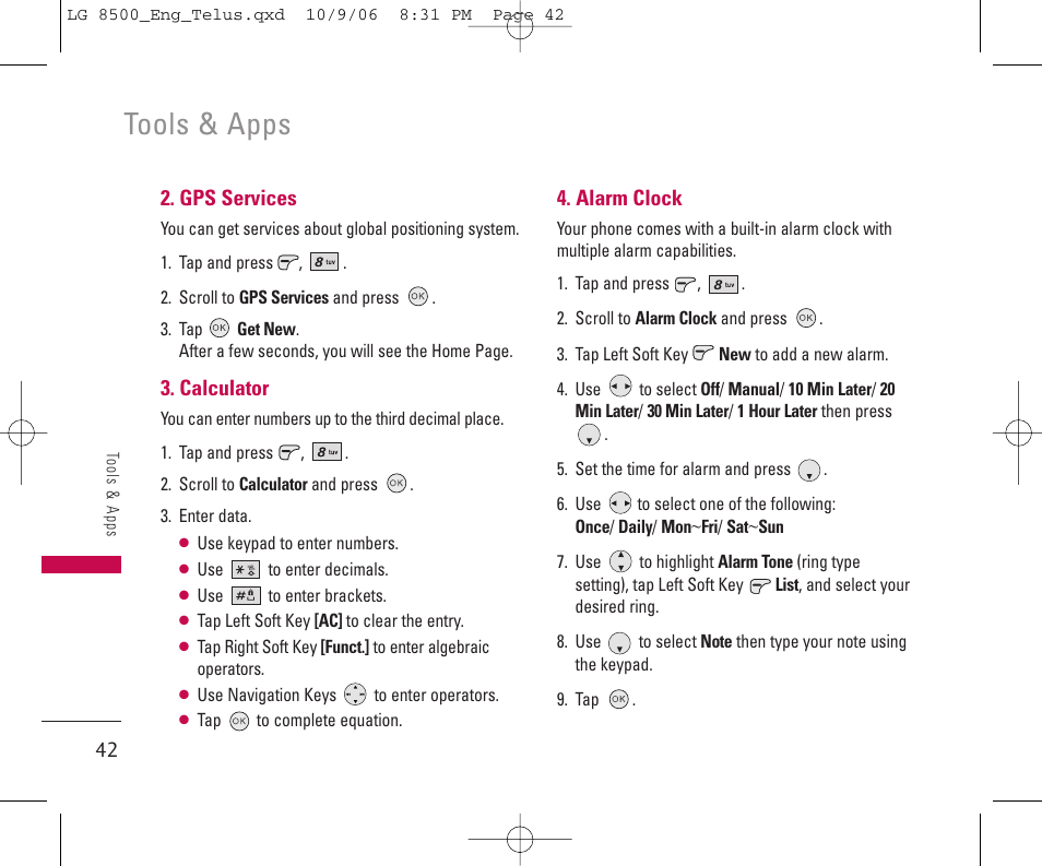 Tools & apps | LG 8500 User Manual | Page 43 / 81