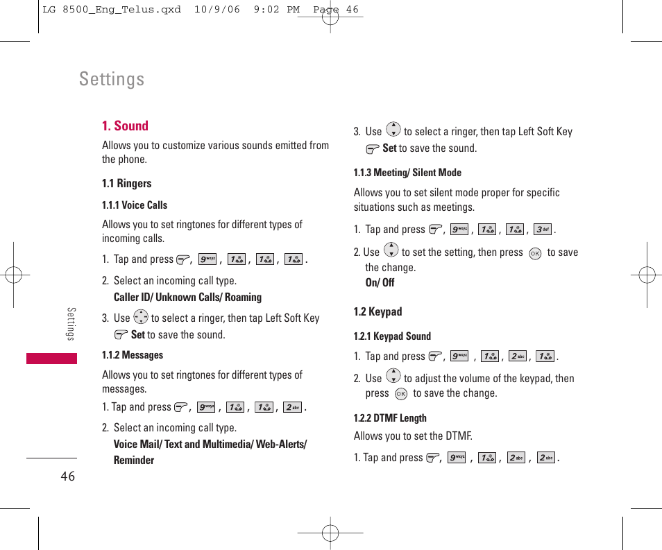 Settings | LG 8500 User Manual | Page 47 / 81