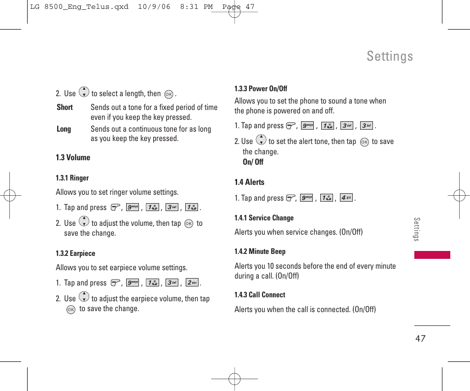 Settings | LG 8500 User Manual | Page 48 / 81