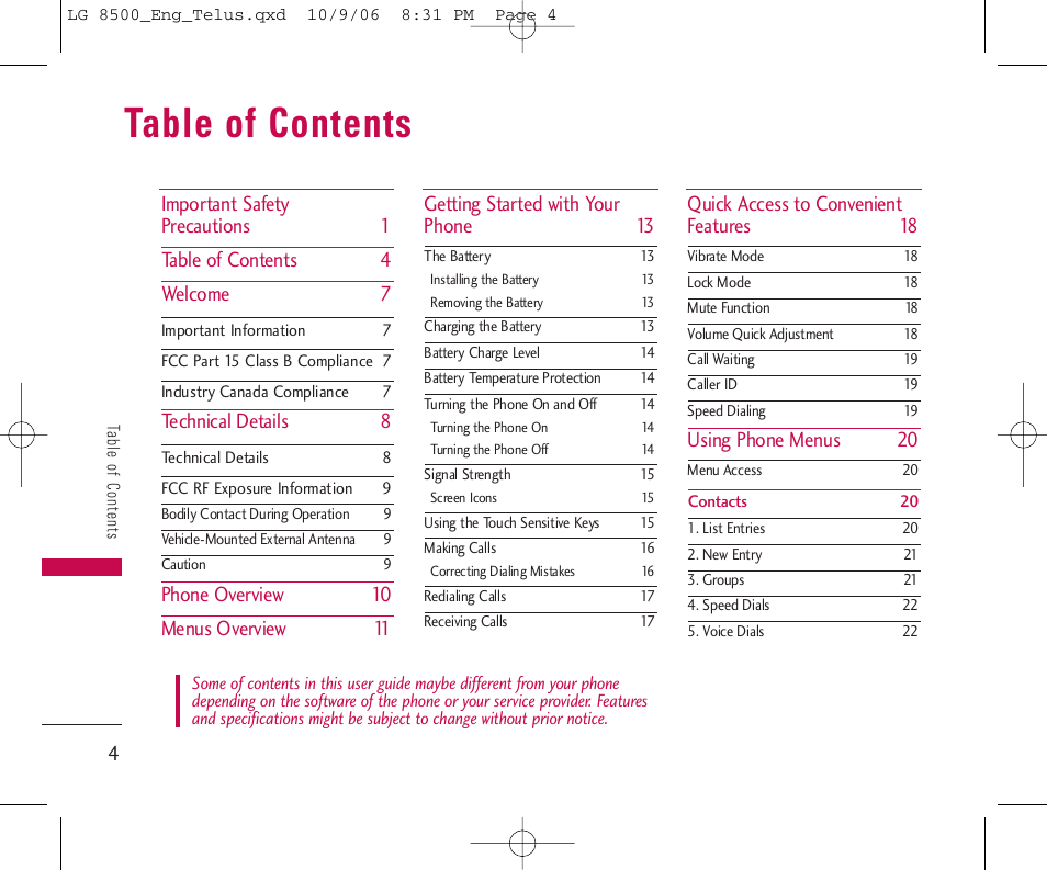 LG 8500 User Manual | Page 5 / 81