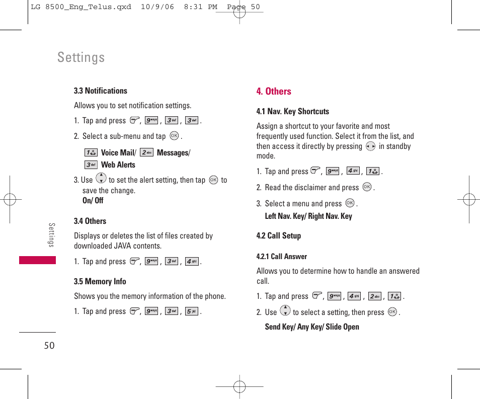 Settings | LG 8500 User Manual | Page 51 / 81