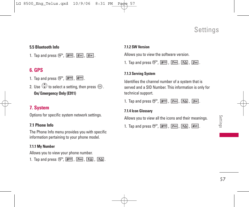 Settings | LG 8500 User Manual | Page 58 / 81