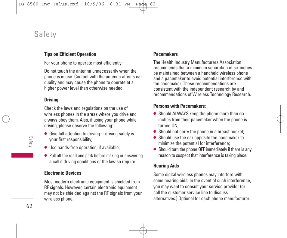 Safety | LG 8500 User Manual | Page 63 / 81