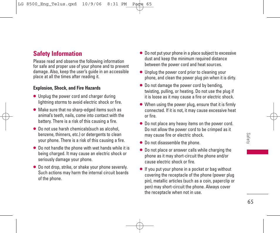 Safety information | LG 8500 User Manual | Page 66 / 81