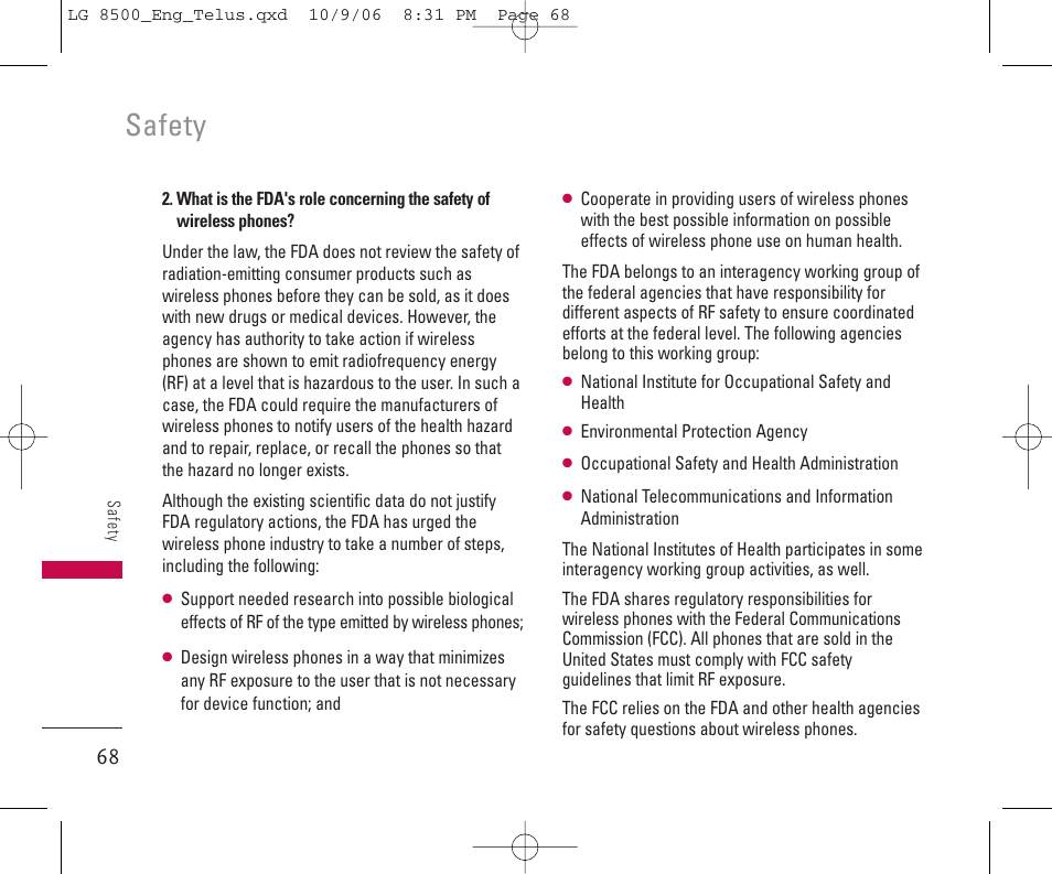 Safety | LG 8500 User Manual | Page 69 / 81