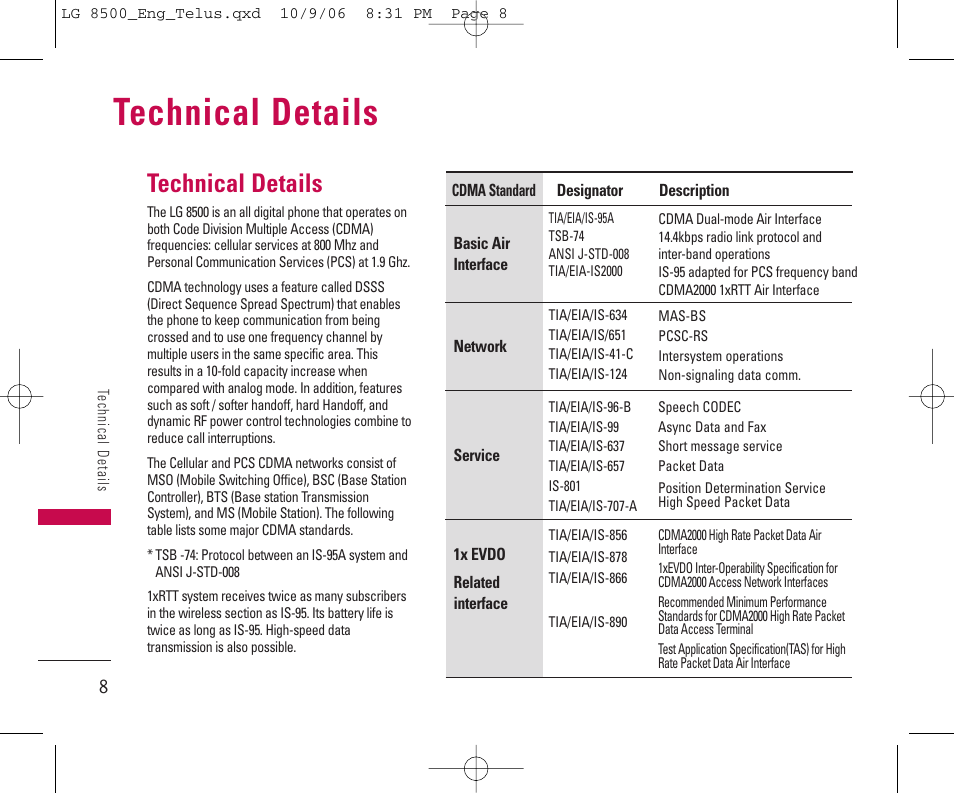 Technical details | LG 8500 User Manual | Page 9 / 81