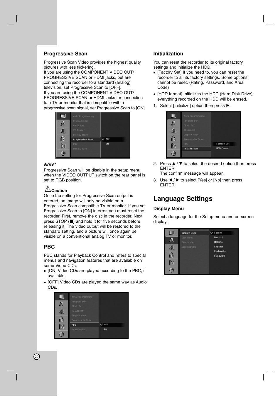 Language settings | LG RH7900H User Manual | Page 20 / 63