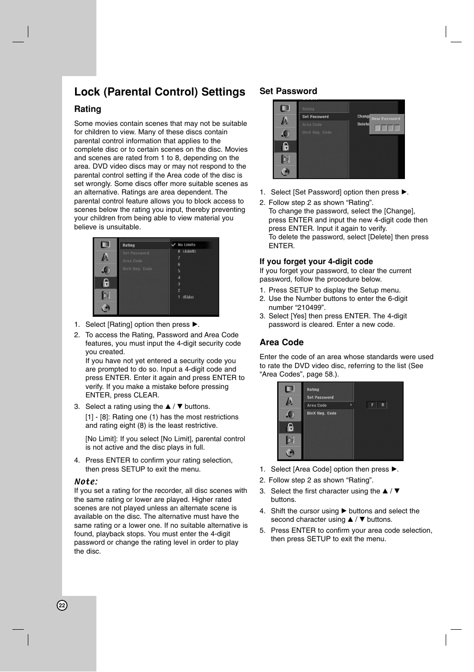 Lock (parental control) settings | LG RH7900H User Manual | Page 22 / 63