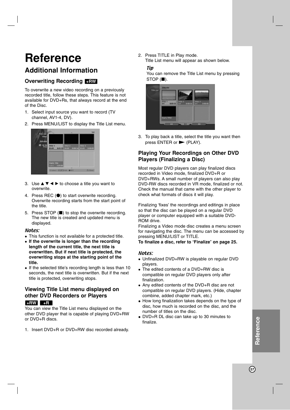Additional information, Reference | LG RH7900H User Manual | Page 57 / 63