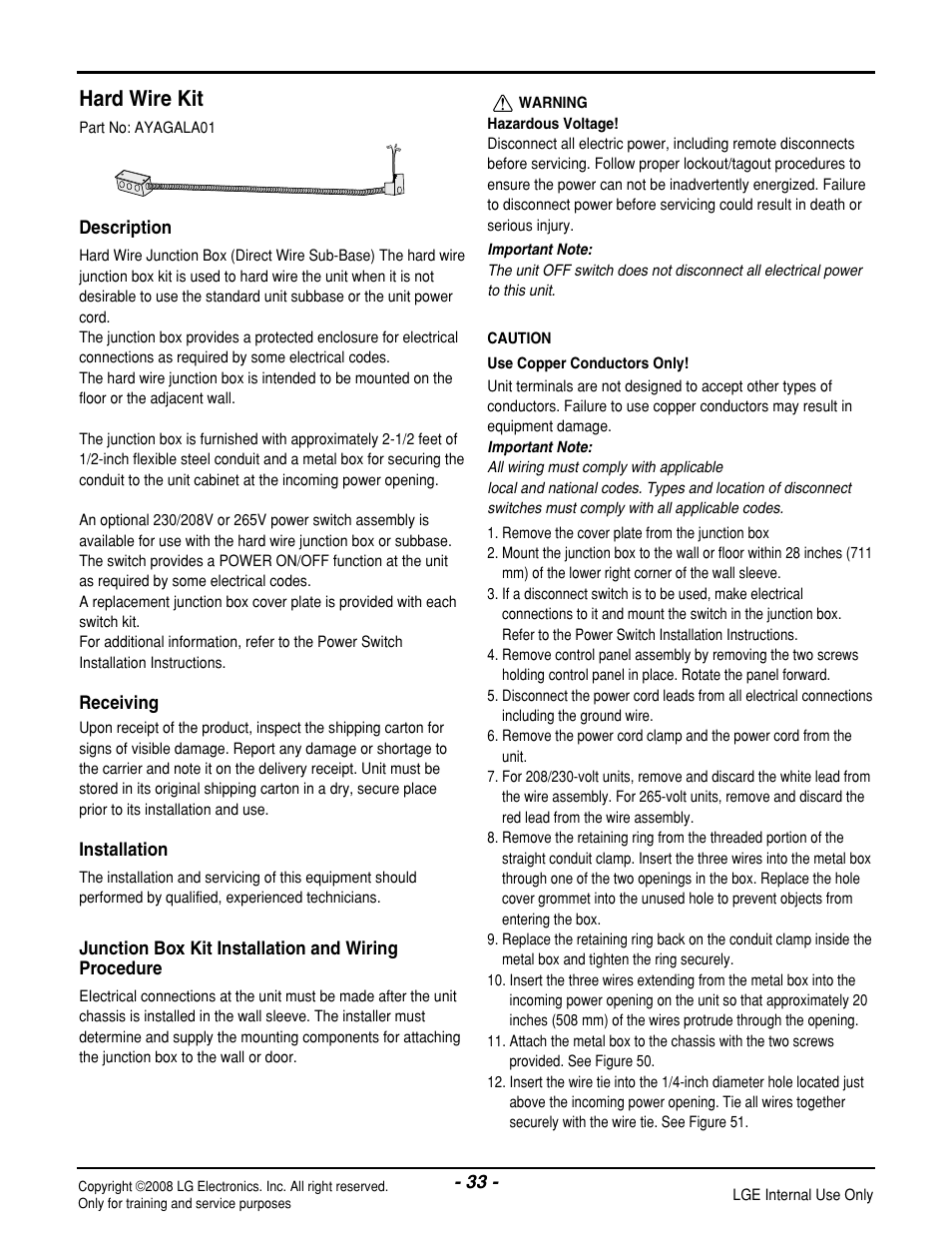 Hard wire kit | LG LP121HEM-Y8 User Manual | Page 33 / 47