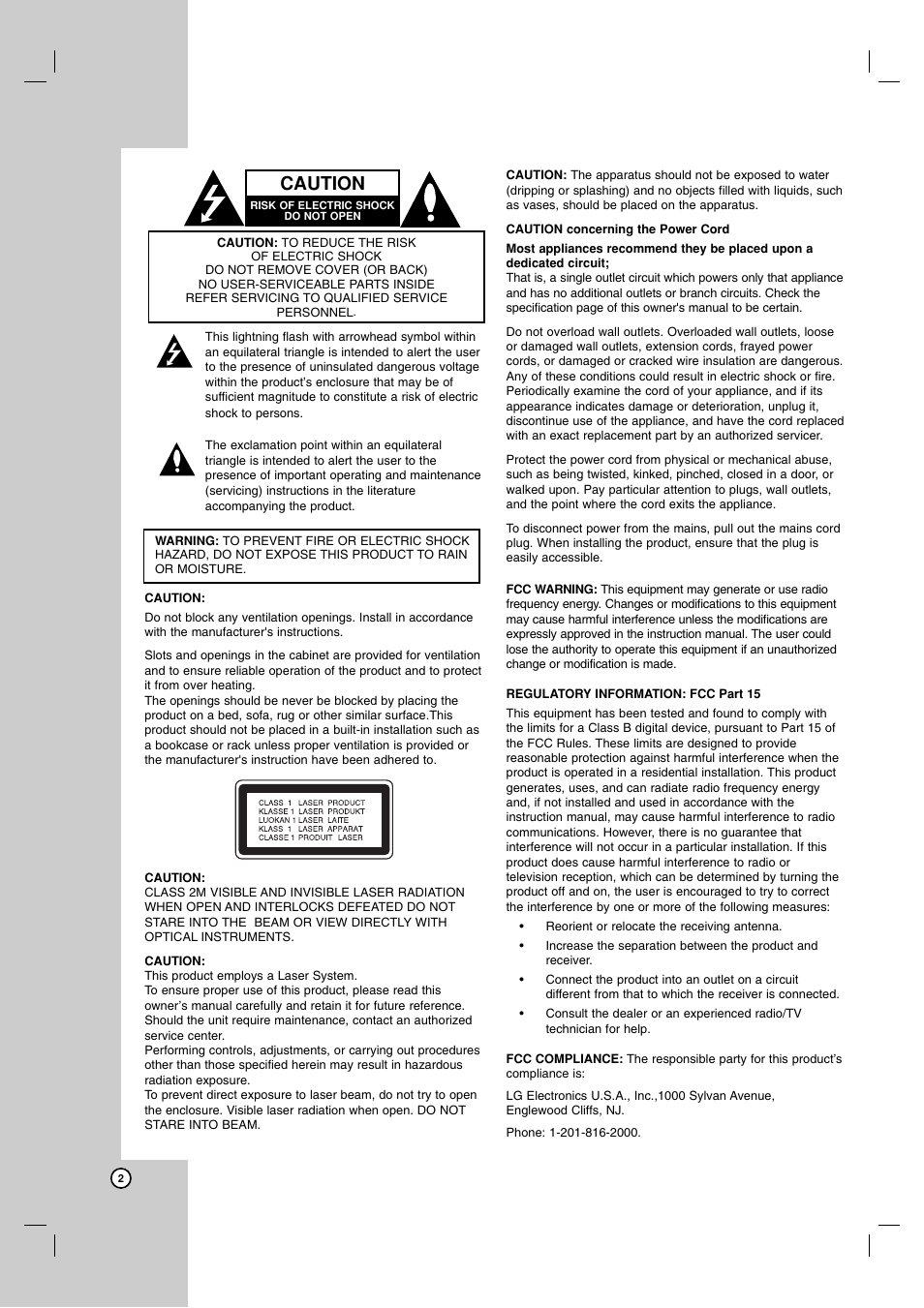 Caution | LG DR1F9H User Manual | Page 2 / 52