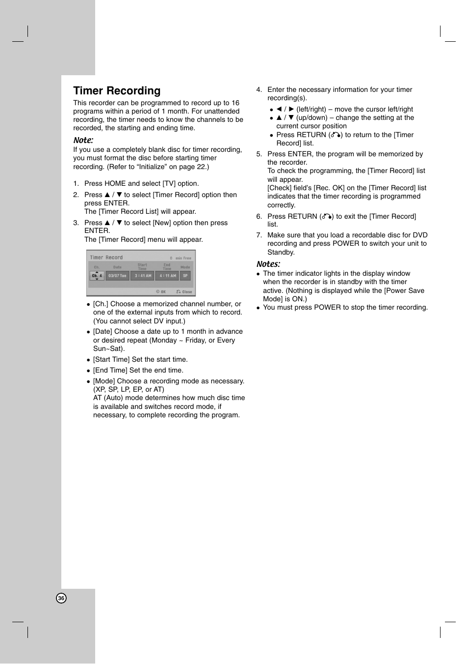 Timer recording | LG DR1F9H User Manual | Page 36 / 52