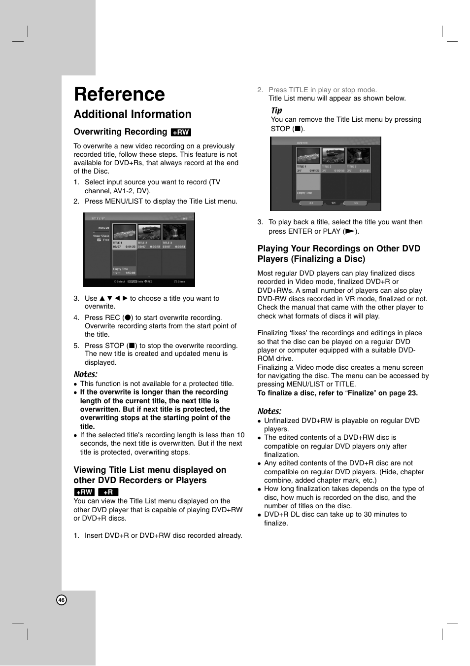 Reference, Additional information | LG DR1F9H User Manual | Page 46 / 52